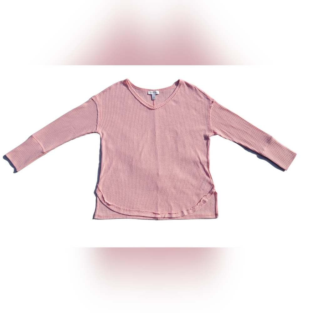 Vintage America brand waffle knit quarter sleeve v-neck top shirt blouse